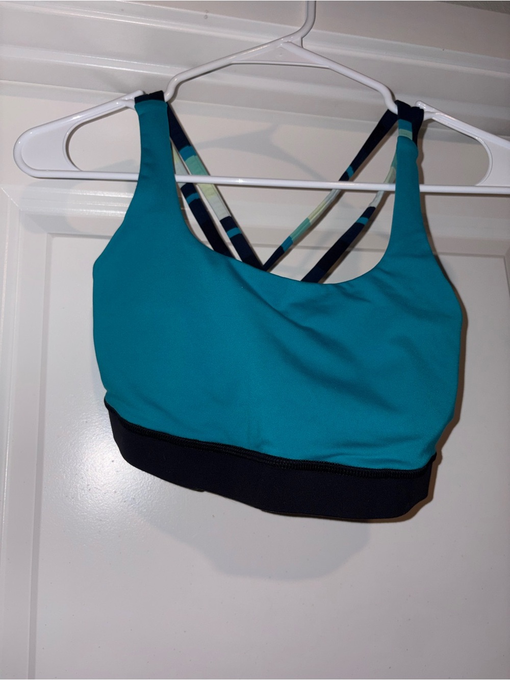 lululemon athletica Teal Sports Bra with Black Band and Strappy Back